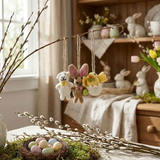 Handmade Felt Easter Besties (Set of 3) Hanging Lamb Bunny Chick Decoration Set