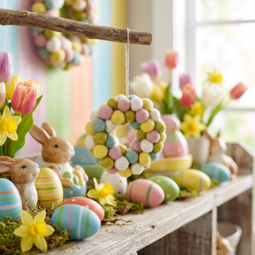 Handmade Felt Easter Mini Bubble Wreath Hanging Decoration