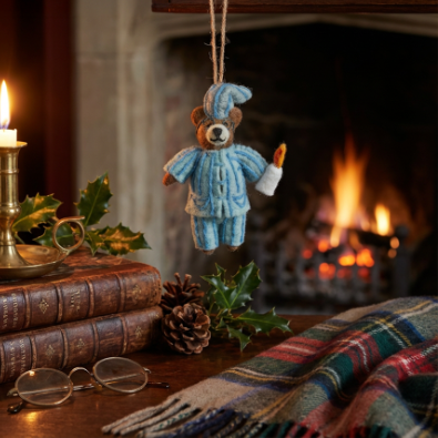 Handmade Felt Ebenezer Bear Christmas Woodland Hanging Decoration