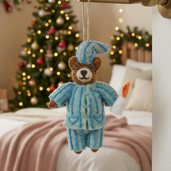 Handmade Felt Ebenezer Bear Christmas Woodland Hanging Decoration