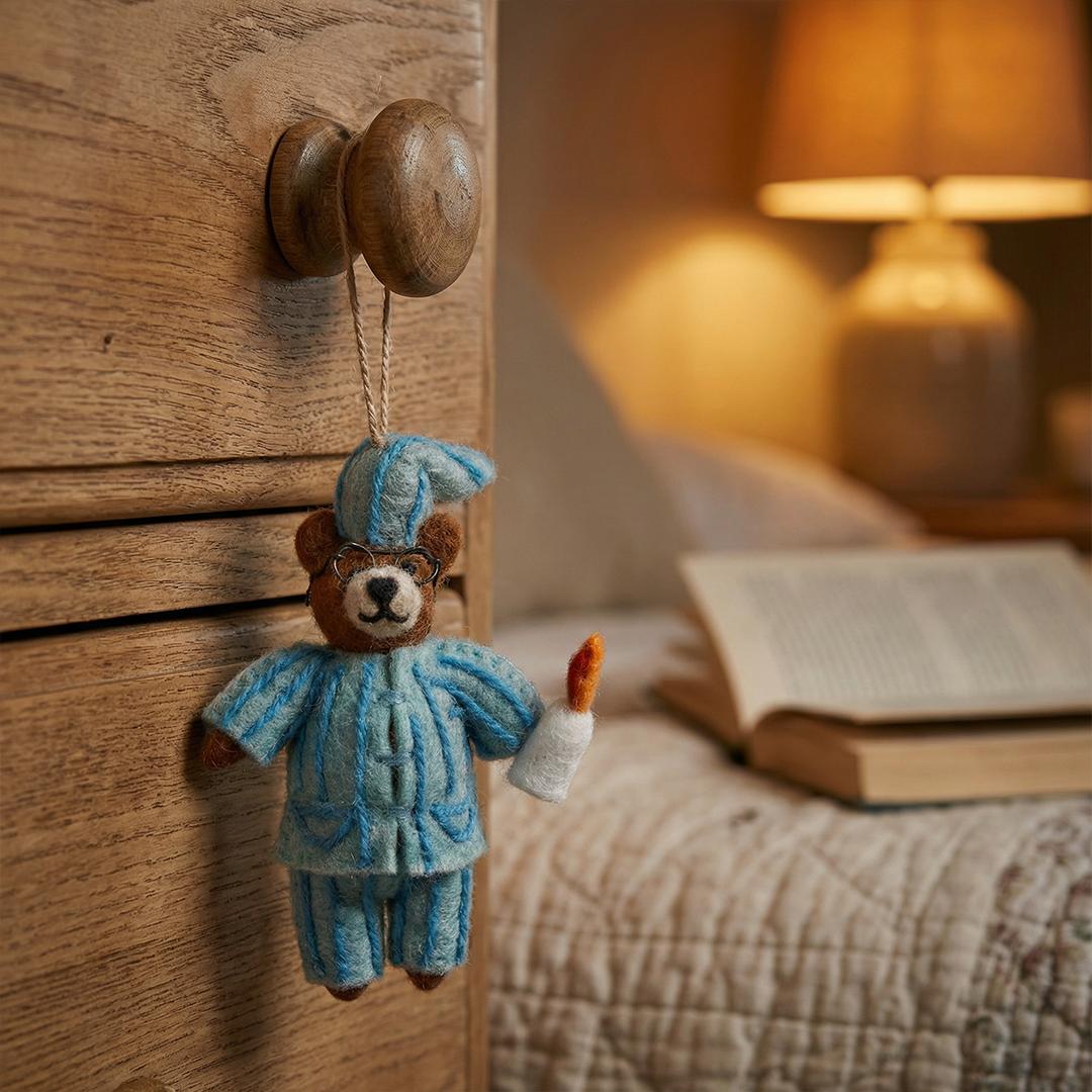 Handmade Felt Ebenezer Bear Christmas Woodland Hanging Decoration