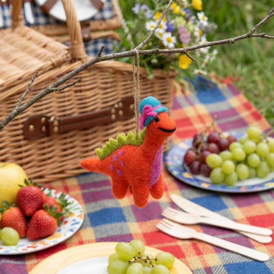 Handmade Felt Edwina the Dinosaur Hanging Decoration