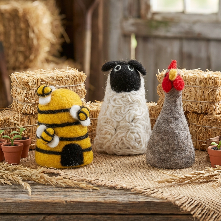 Handmade Felt Egg Farmyard Friends Biodegradable Tree Toppers