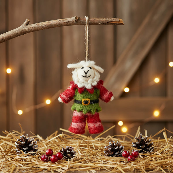 Handmade Felt Elfie Sheep Hanging Christmas Decoration