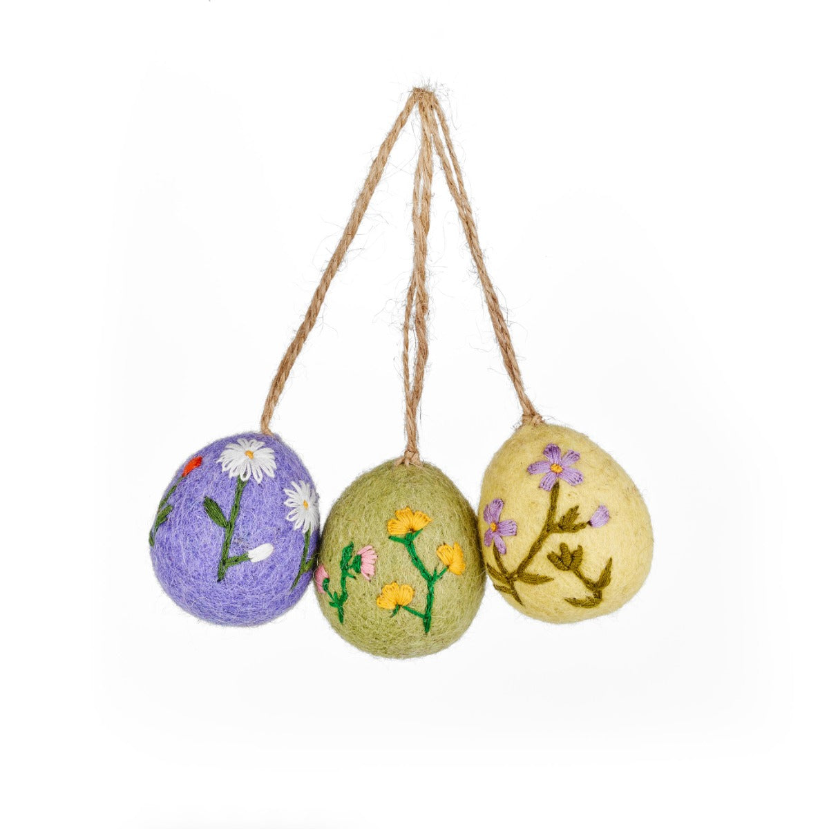 Handmade Felt Embroidered Easter Eggs Set of 3 Hanging Decorations