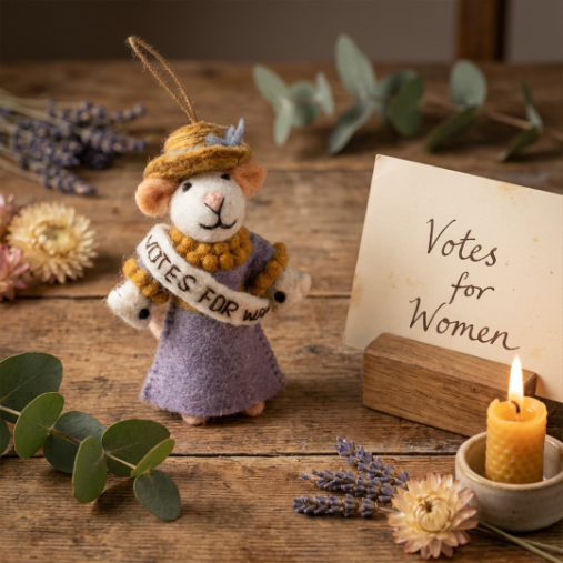 Handmade Felt Emmeline the Suffragette Mouse Hanging Decoration