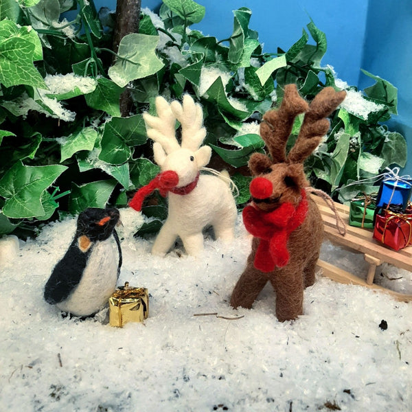 Handmade Felt Biodegradable Christmas Rudolph Hanging Decoration - Variety Pack