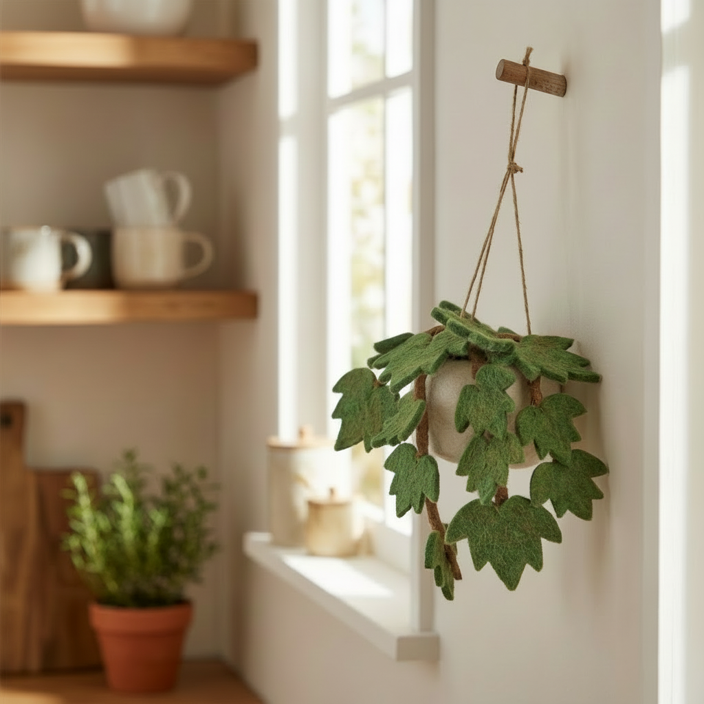 Handmade Felt English Ivy Hanging House Plant