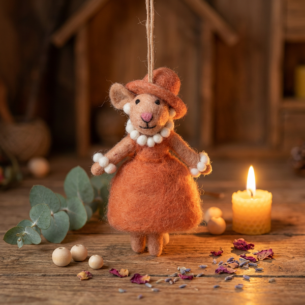 Handmade Felt Evelyn the Mouse Hanging Decoration