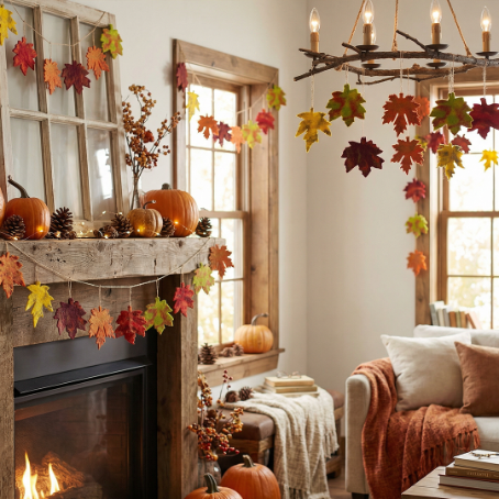 Handmade Felt Fair trade Autumnal Leaves (Set of 5) Hanging Decorations