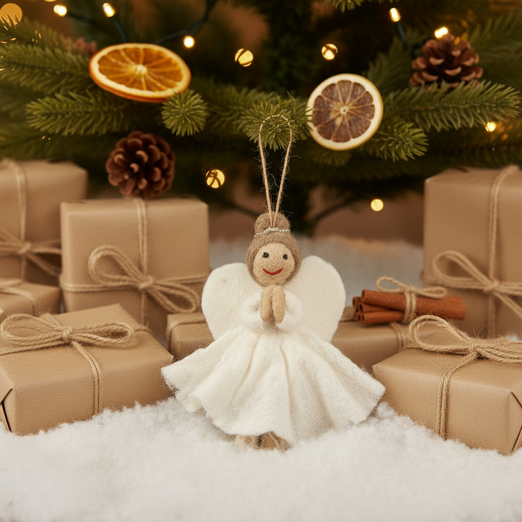 Handmade Felt Fair trade Christmas Angel Hanging Tree Decoration