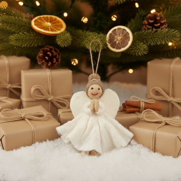 Handmade Felt Fair trade Christmas Angel Hanging Tree Decoration