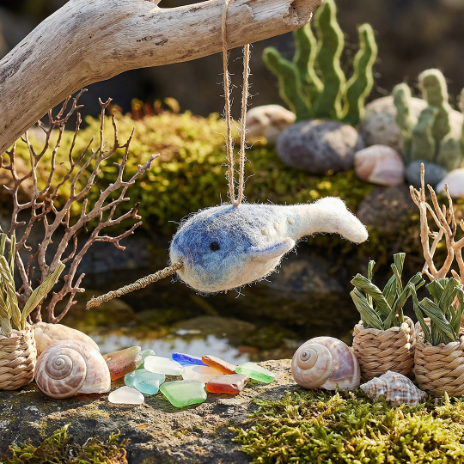 Handmade Needle Felt Narhwal Hanging Felt Decoration