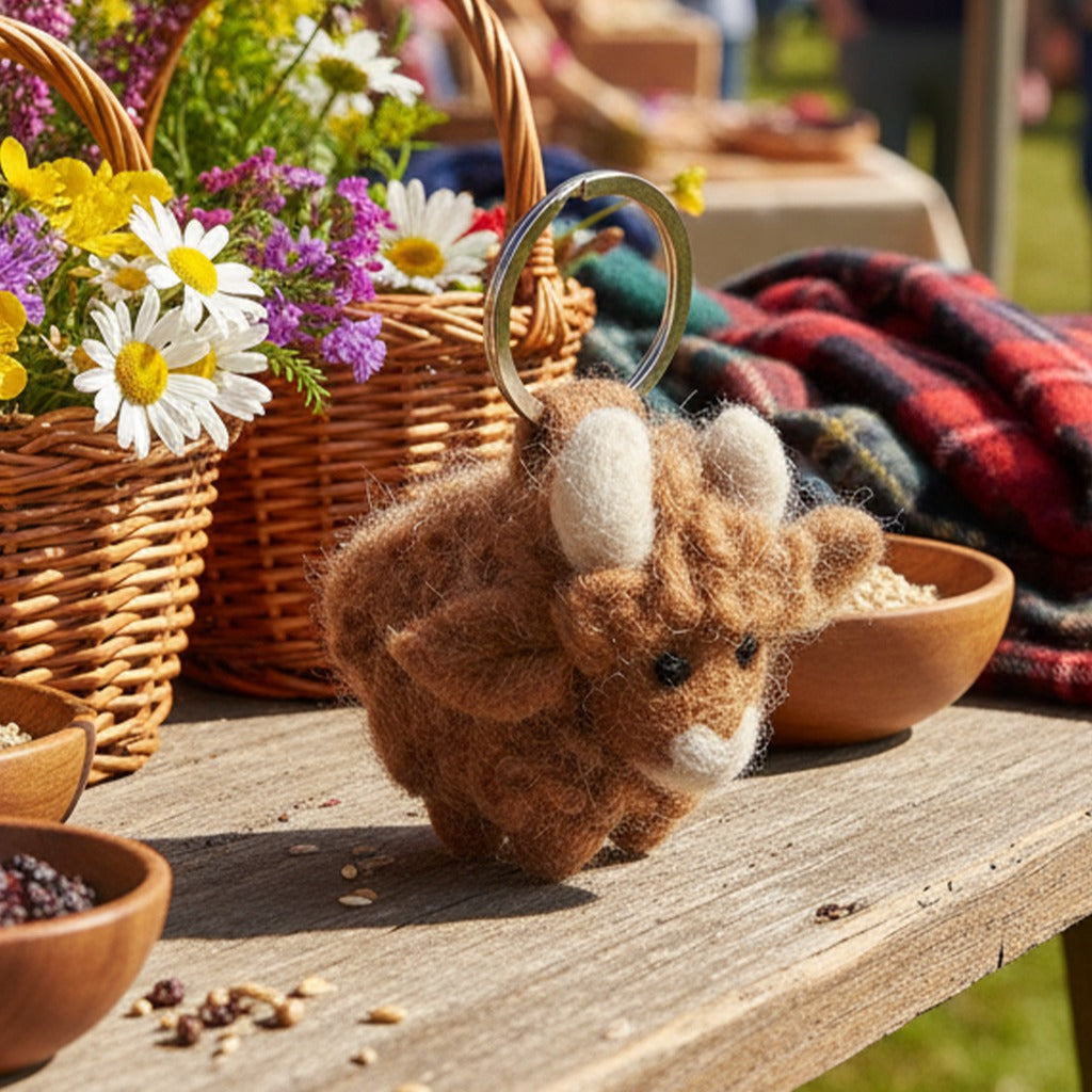 Handmade Felt Fairtrade Highland Cow Keyring