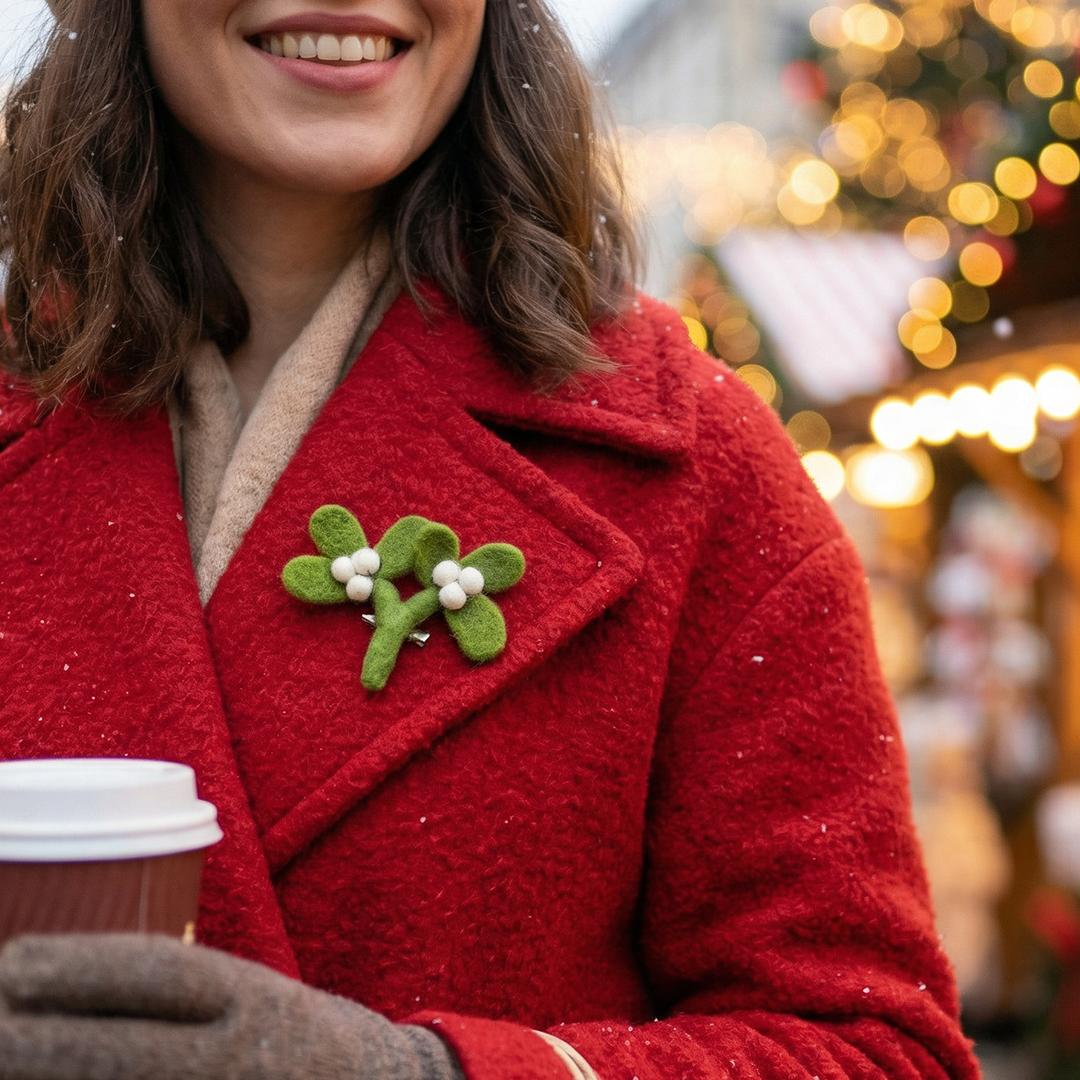 Handmade Felt Fair trade Mistletoe Brooch Christmas Accessory