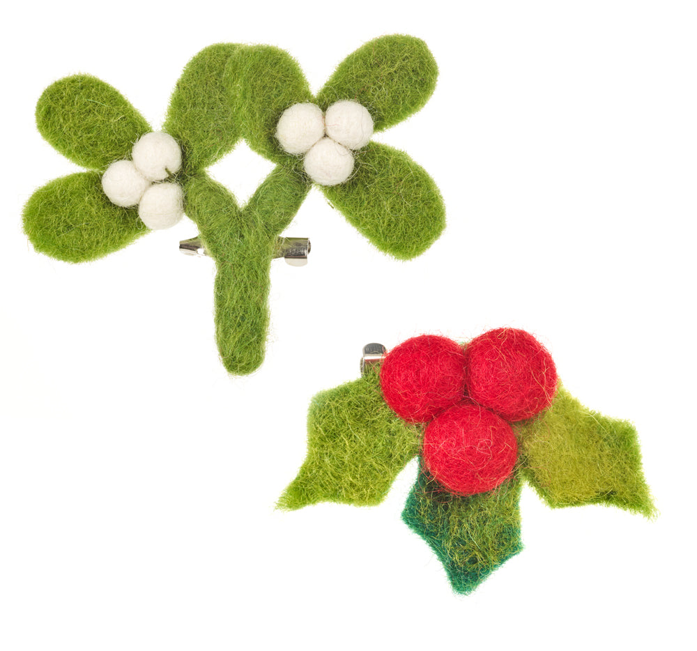Handmade Felt Fair trade Mistletoe Brooch Christmas Accessory