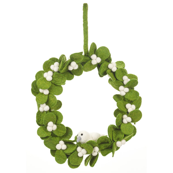 Handmade Felt Fair trade Mistletoe Wreath with Dove Christmas Decor