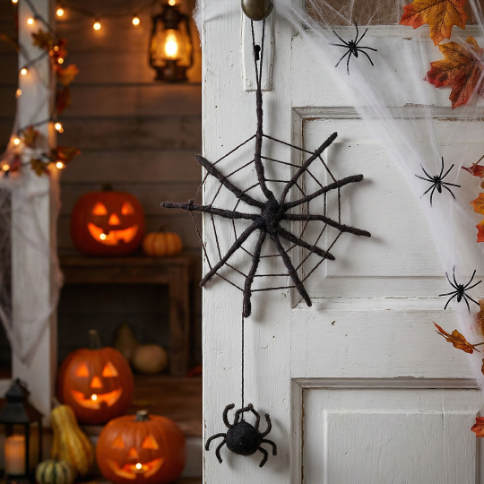 Handmade Felt Fair Trade Spooky Spiderweb Hanging Halloween Decoration
