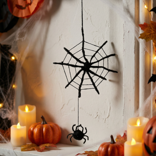 Handmade Felt Fair Trade Spooky Spiderweb Hanging Halloween Decoration