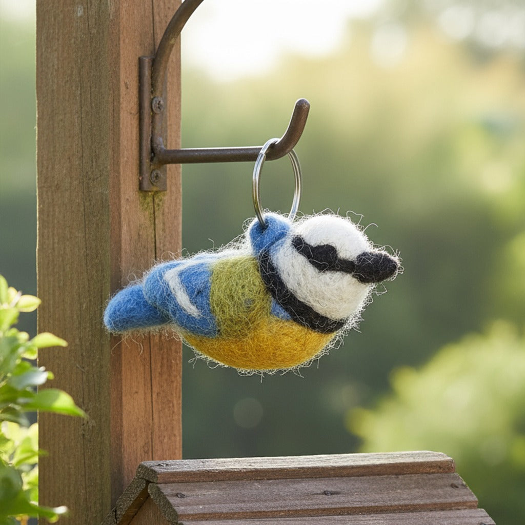 Handmade Felt Fairtrade Blue Tit  Keyring