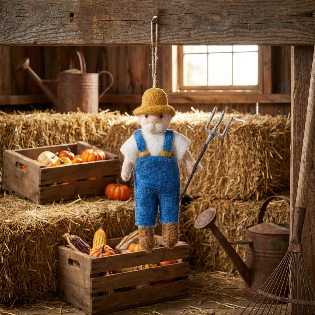 Handmade Felt Farmer Hanging Biodegradable Decoration