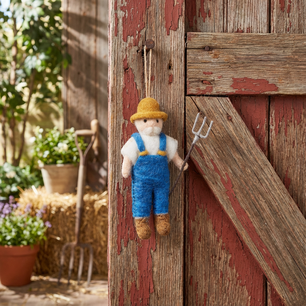 Handmade Felt Farmer Hanging Biodegradable Decoration