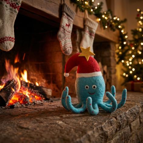Handmade Felt Festive Octopus Christmas Tree Topper