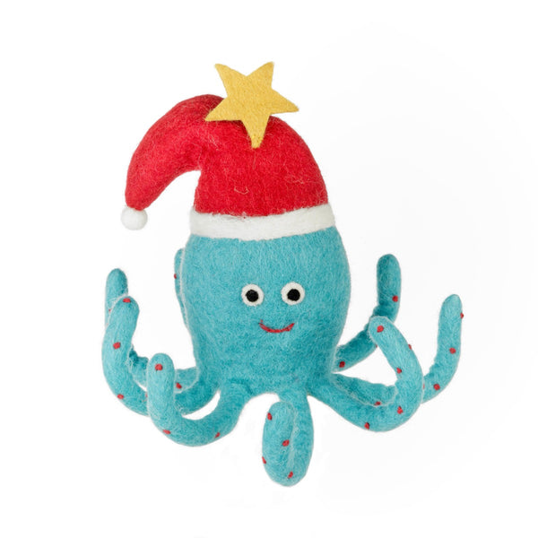 Handmade Felt Festive Octopus Christmas Tree Topper