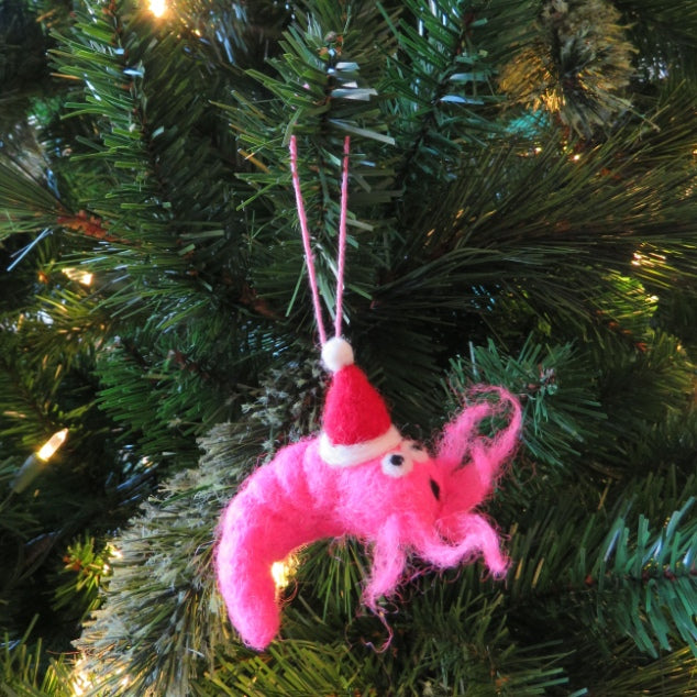 Handmade Felt Festive Prawn Hanging Christmas Decoration