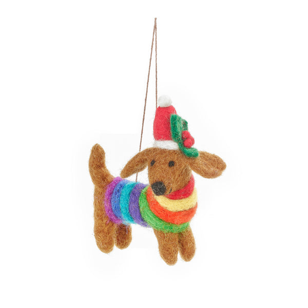 Handmade Felt Festive Rainbow Dog LGBT Pride Christmas Tree Decoration