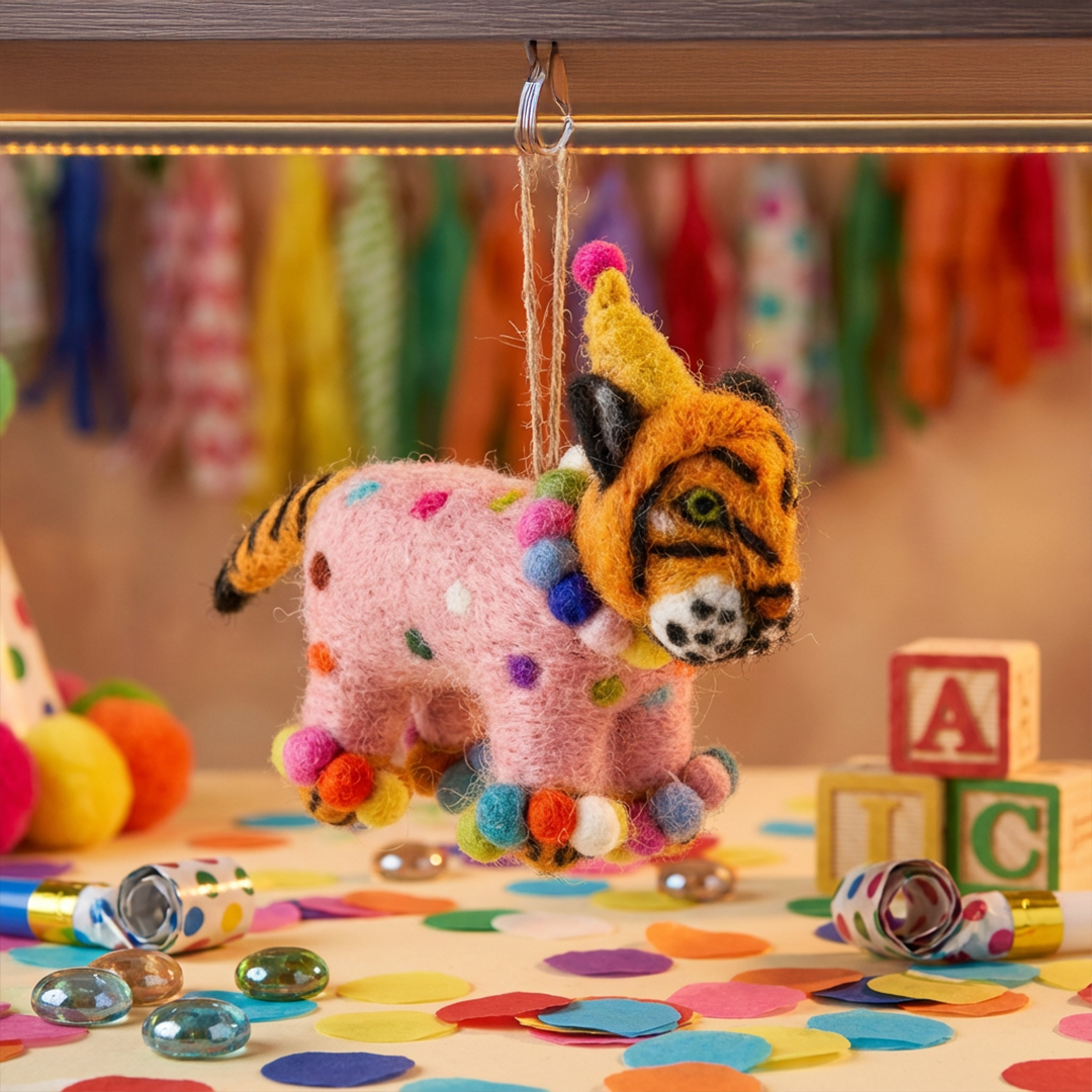 Handmade Felt Fiesta Tiger Hanging Party Decoration