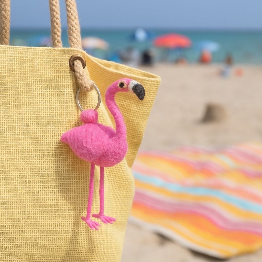 Handmade Felt Fairtrade Flamingo Keyring