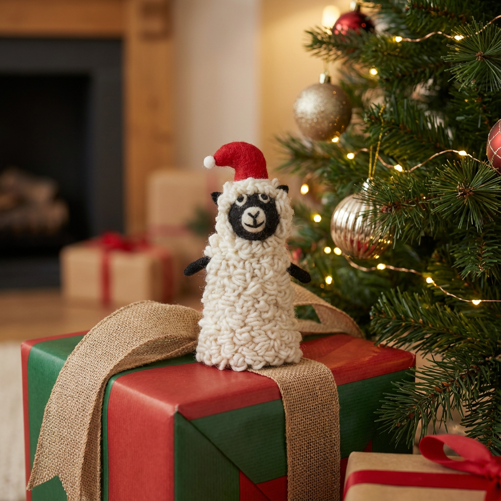 Handmade Felt Fleece Navidad Sheep Christmas Tree Topper
