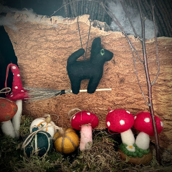 Handmade Hanging Flying Black Cat Biodegradable Halloween Decoration