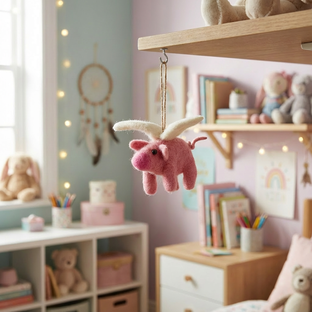 Handmade Felt Flying Pig Biodegradable Hanging Decoration