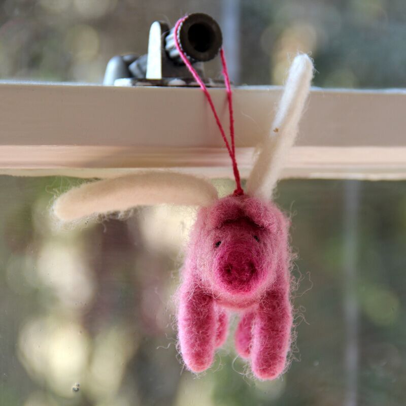 Handmade Felt Flying Pig Biodegradable Hanging Decoration