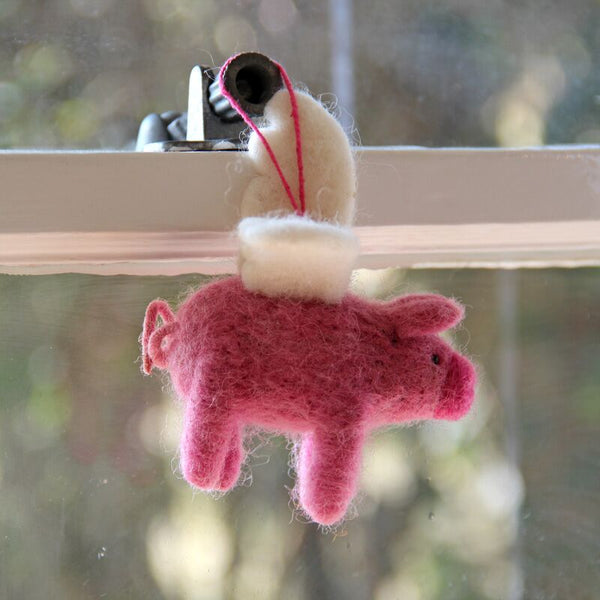 Handmade Felt Flying Pig Biodegradable Hanging Decoration