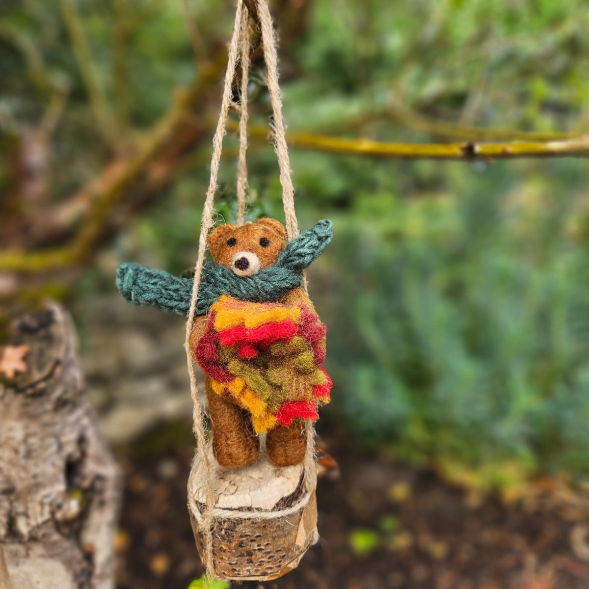 Handmade Needle Felt Forest the Bear Autumnal Hanging Decoration