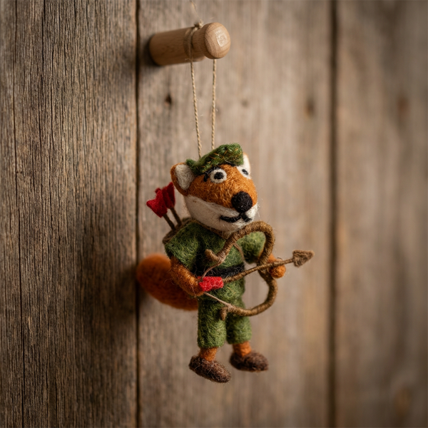 Handmade Felt Fox Robin Hood Hanging Decoration