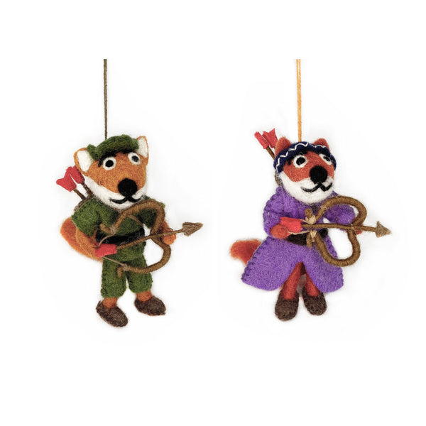 Handmade Felt Fox Robin Hood Hanging Decoration