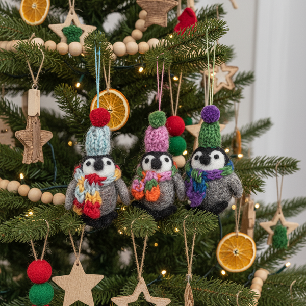 Handmade Felt Frosty Penguins Hanging Christmas Decorations