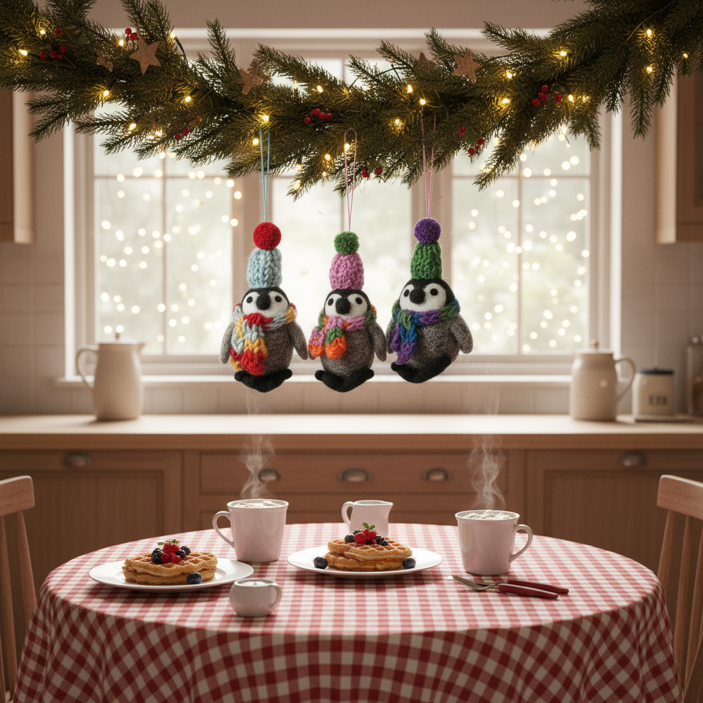 Handmade Felt Frosty Penguins Hanging Christmas Decorations
