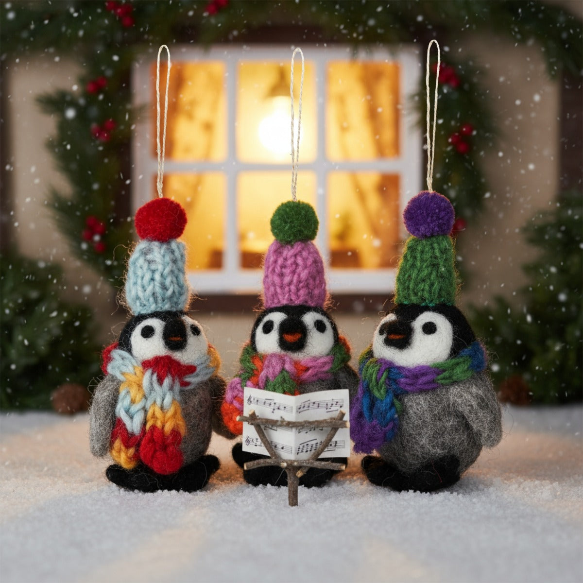 Handmade Felt Frosty Penguins Hanging Christmas Decorations
