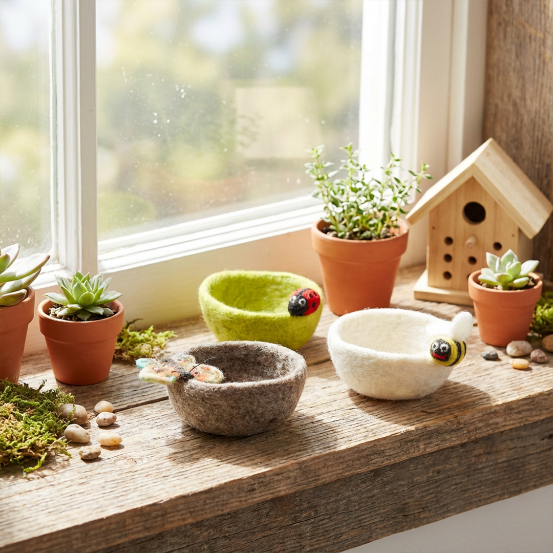Handmade Felt Garden Bugs Trinket Dish Home Decoration