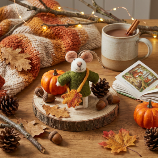 Handmade Felt George the Mouse Hanging Autumnal Woodland Decoration
