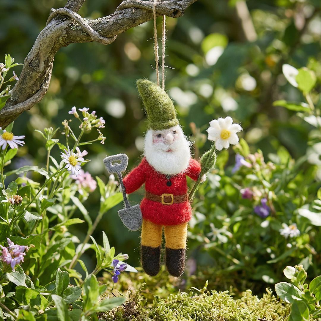 Handmade Felt Gilbert the Garden Gnome Hanging Decoration