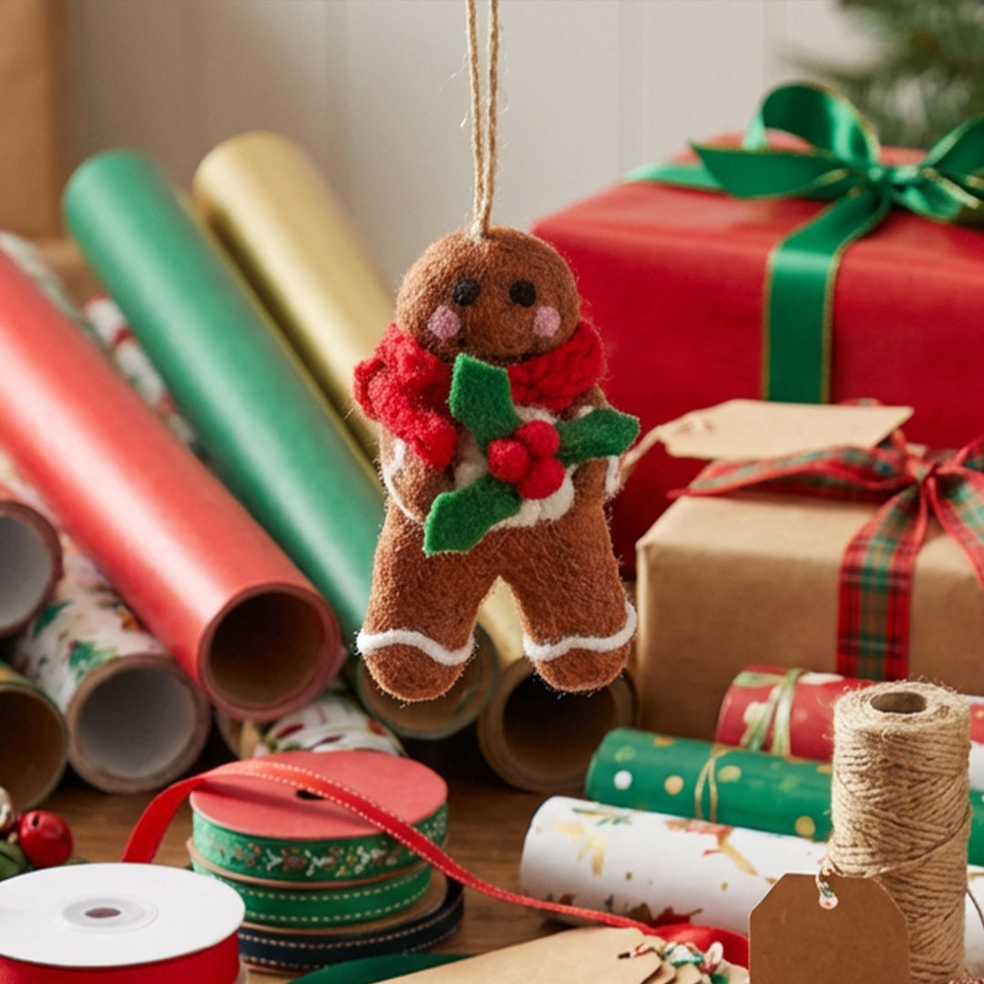 Handmade Felt Gingy the Gingerbread Man Christmas Hanging Decoration