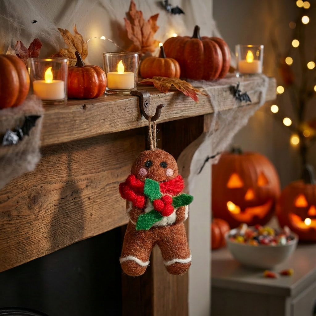 Handmade Felt Gingy the Gingerbread Man Christmas Hanging Decoration