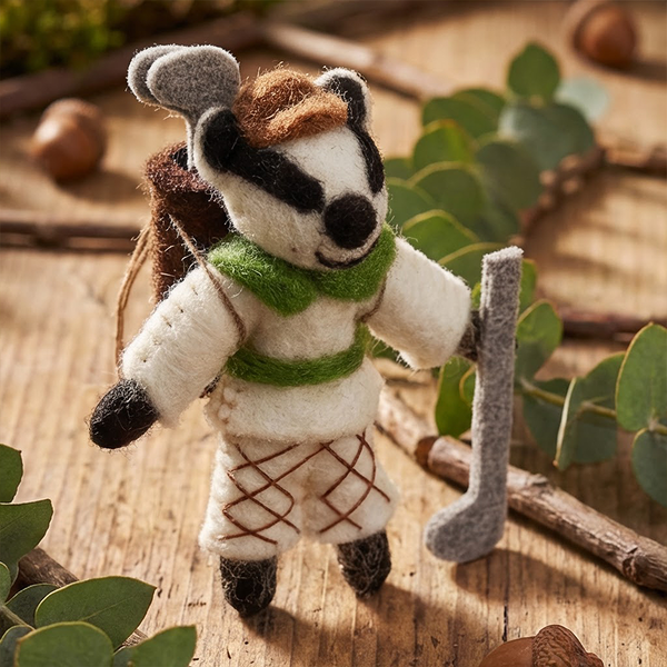 Handmade Felt Golfing Badger Hanging Decoration