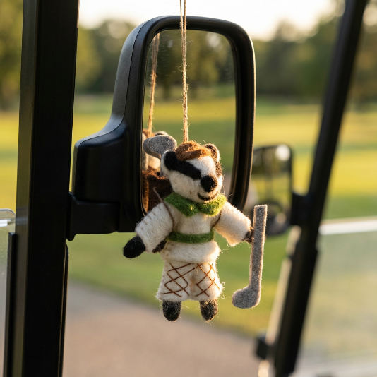 Handmade Felt Golfing Badger Hanging Decoration